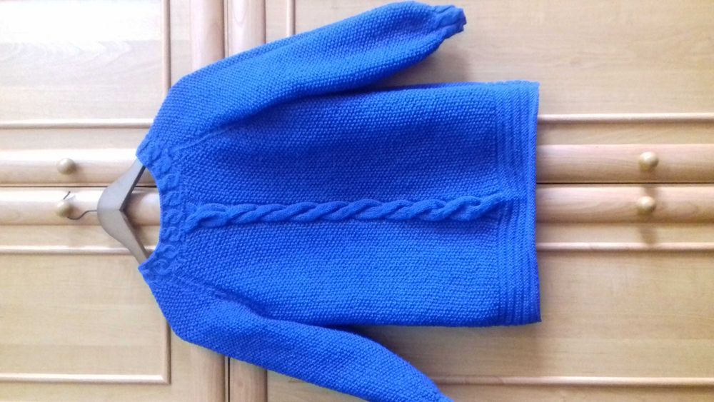 Свитер светр синий вязаный с косами, ручная вязка