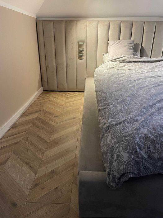 łóżko tapicerowane, pojemnik, szerokie wezgłowie, producent 140 x 200