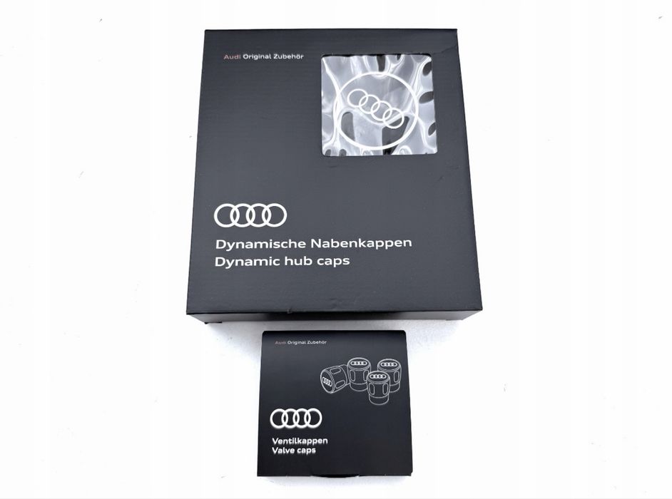Dekielki dynamiczne + nakrętki na wentyle AUDI 4M8071006A 80A071215 -NOWE-