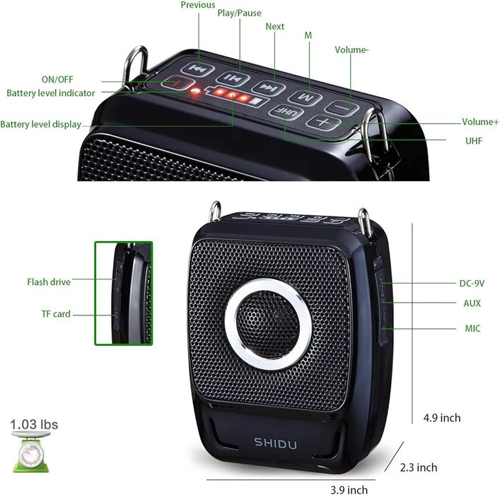 Przenośny wzmacniacz głosu głośnik z mikrofonami dla przewodnika shidu