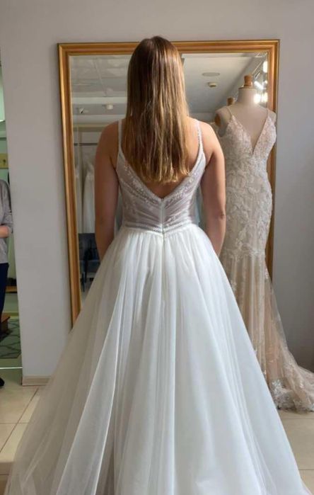 Suknia ślubna biała, śmietankowa,tiul, na ramiączkach roz.36,38 /157