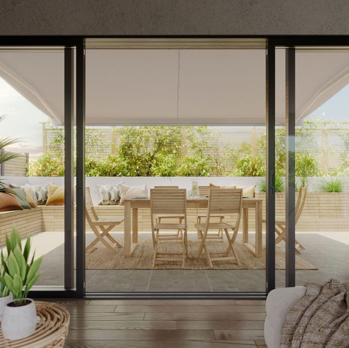 Toldo novo manual caixa integral branco 3.95x3 m tela bege da Naterial.