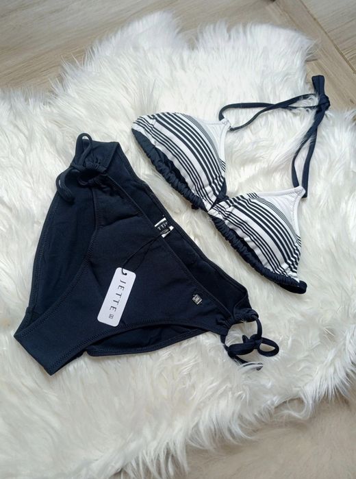 Nowy strój kąpielowy JETTE 40 A/B – granatowo-biały, paski, wiązany, z