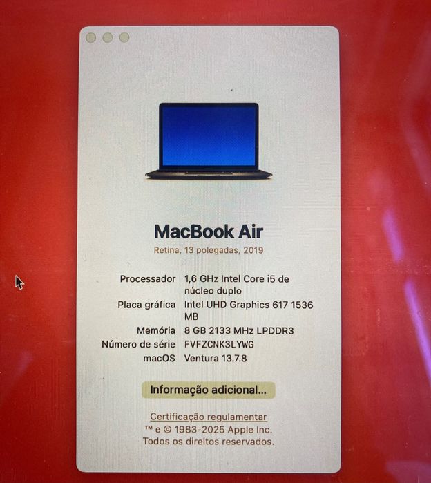 MacBook Air 2019 (A1932) - Funciona, ecrã com cores alteradas
