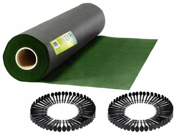 AGROWŁÓKNINA Ogrodowa 1,6m x 100m 90g/m2 + 100 szpilek  Czarno-Zielona