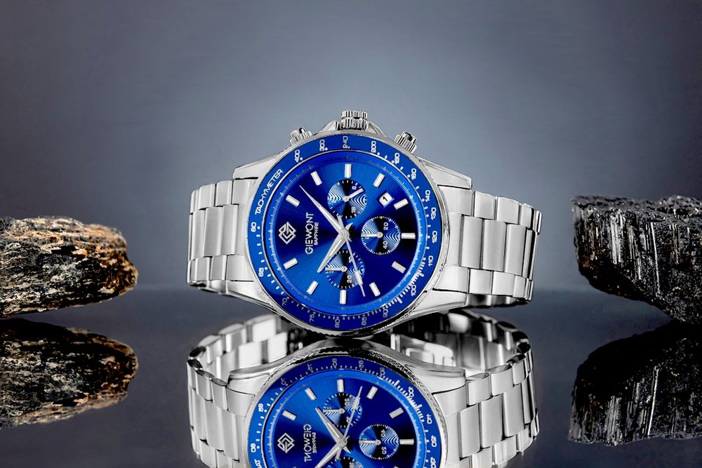 zegarek męski giewont chronograph sapphire srebrno niebieski gw3520-b3