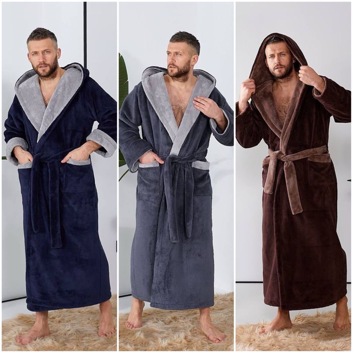 Халат чоловічий теплий довгий з капюшоном.Махровий халат.Хл.2хл,3,4хл