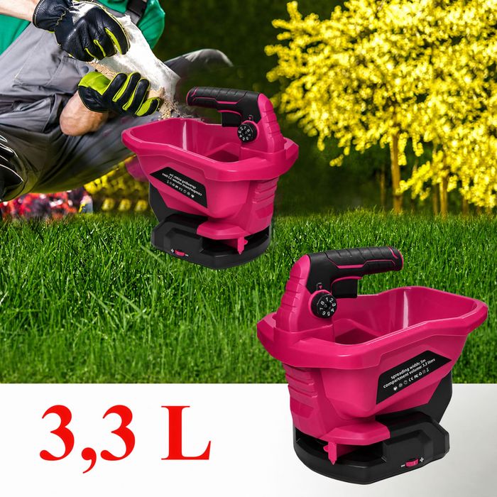 Siewnik Ogrodowy Akumulatorowy 21V Regulowany 3.3L Rozsiewacz Soli Nawozów Nasion 2x Aku