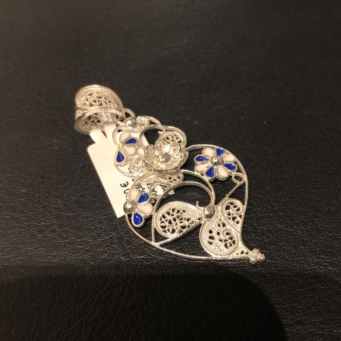 Pendente Coracao de Viana Filigrana Prata 925% 4,6cm