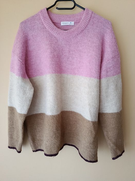 Sweter damski w kolorowe paski z domieszką wełny ML
