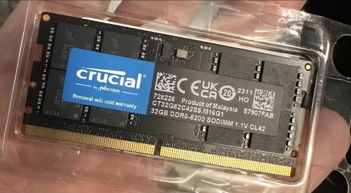 32GB Crucial 5200MHz DDR5 SODIMM RAM