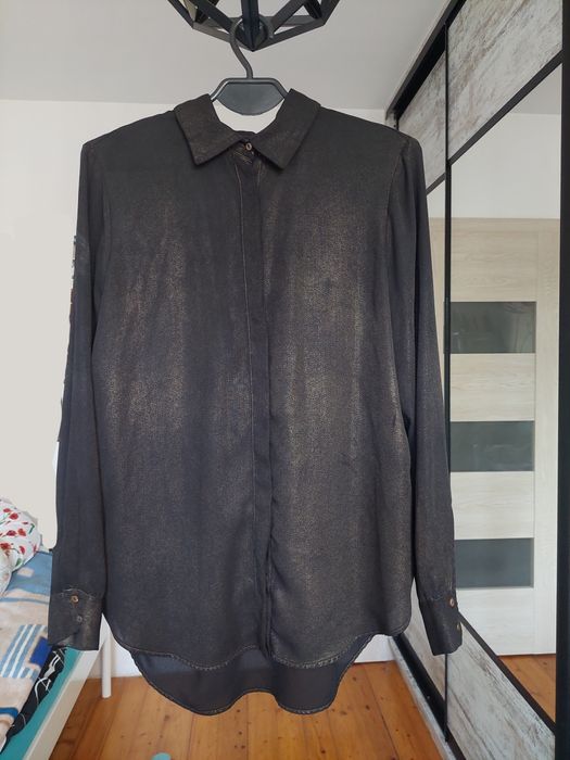czarna metaliczna brokatowa koszula Zara z kołnierzem rozmiar s/36