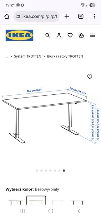 Ikea biurko z regulacją Trotten