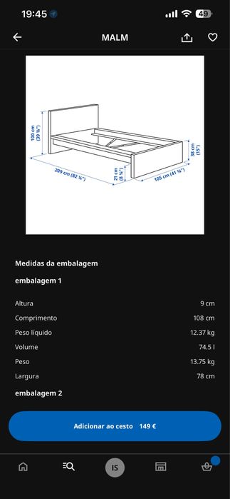 Cama Malm de solteiro 90x200 c/colchão