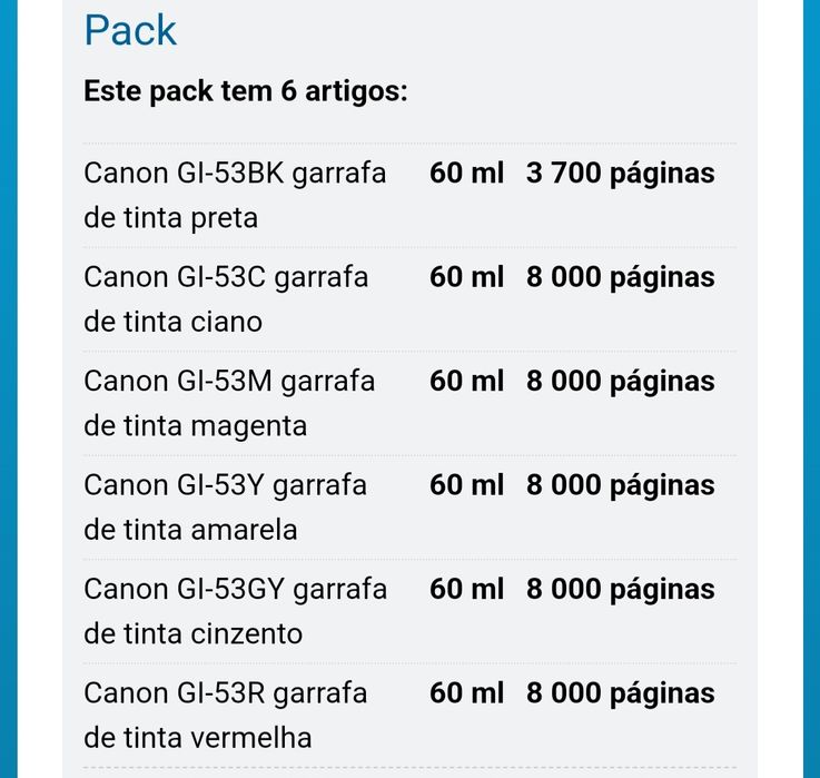 Tinteiros Canon Pixma 6 cores Originais e NOVOS