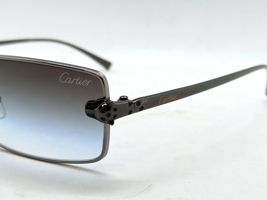 Cartier очки унисекс серо голубой градиент в темно сером металле узкие