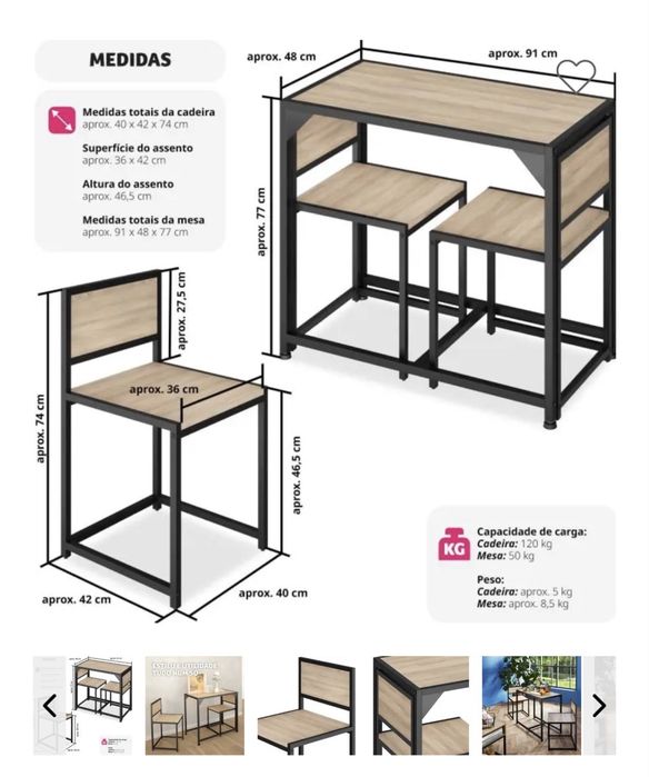 Mesa de jantar + 2 cadeiras