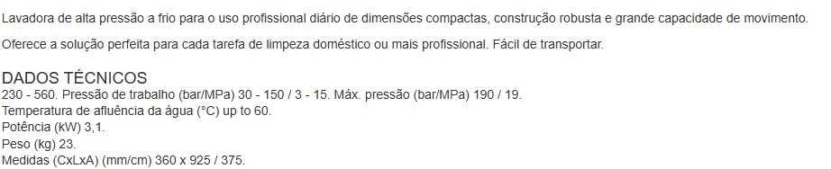 Lavadora de alta pressão 180 BAR ( Aluguer )