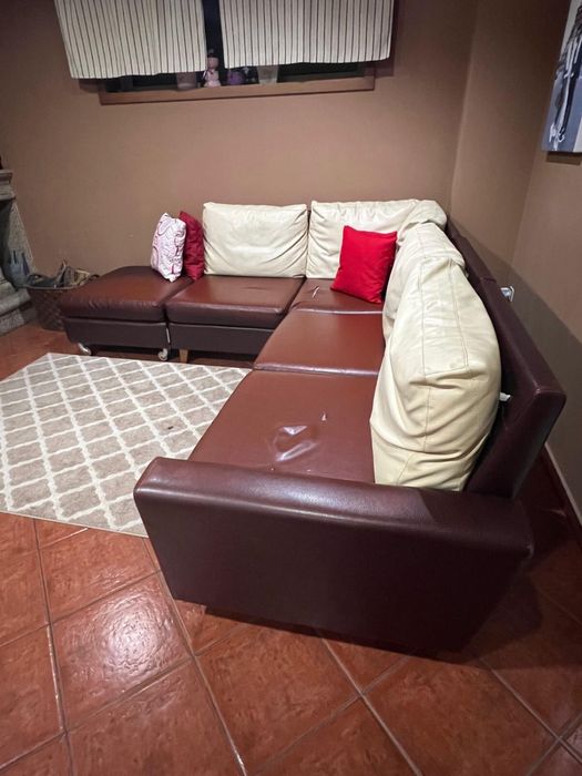 Sofa de canto em pele sintetica
