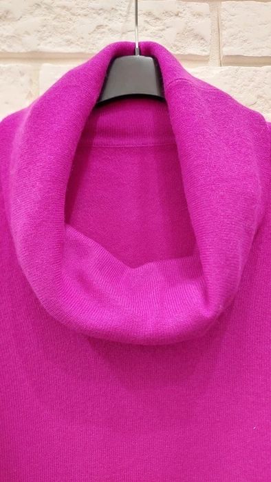 Sweter golf 100% kaszmir fuksja soft gruby splot thick weave