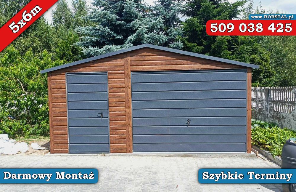 Garaż Blaszany dwuspadowy drewnopodobny 5x6 FILC GRATIS CAŁA POLSKA