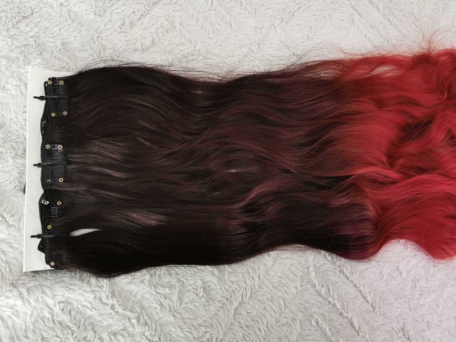 Doczepiane włosy clip in 65 cm ombre brąz czerwień