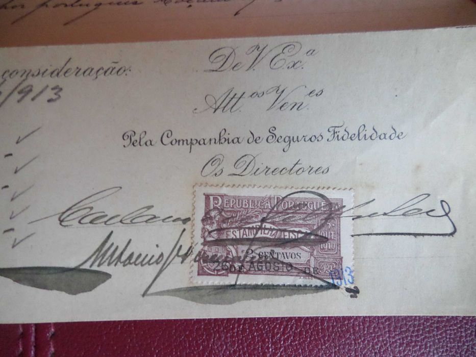 Documento antigo Recibo Seguros Fidelidade  1913