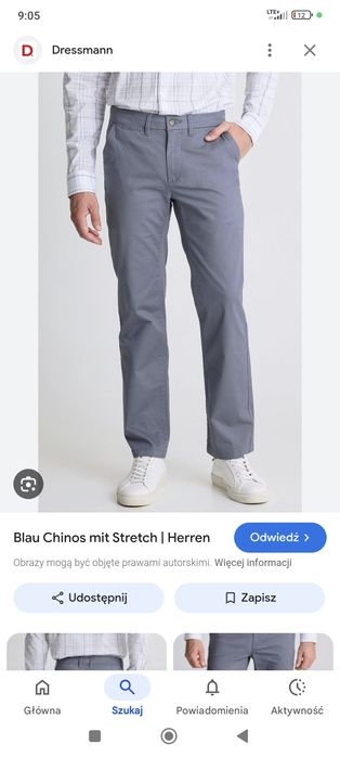 Spodnie męskie eleganckie chino strech dressmann 32 34 M NOWE