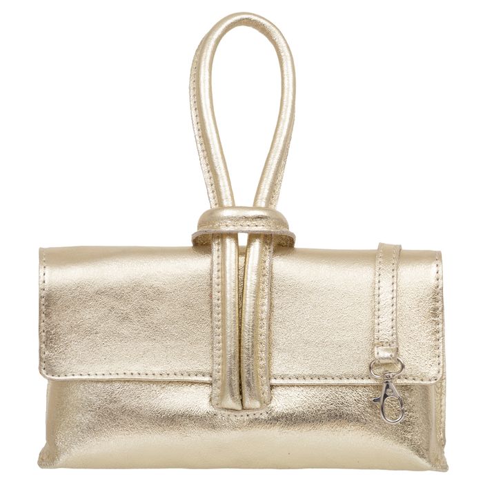 VERA PELLE torebka damska skórzana listonoszka z paskiem V682 złota