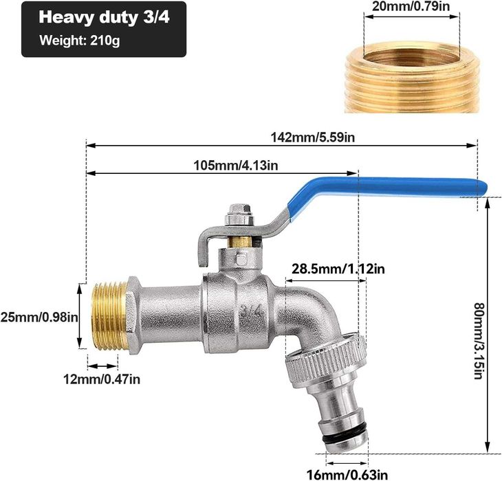 Kran ogrodowy 3/4 cala, z mosiądzu, zawór kulowy, zewnętrzny