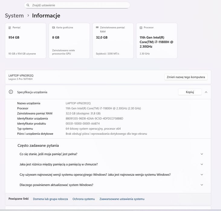 Lenovo Legion 5 Pro | RTX 3070 (140W) | 32GB RAM | 1TB SSD | Idealny