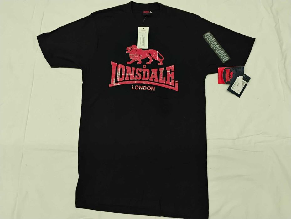 LONSDALE T-shirt S – z metkami, 100% bawełna, czarny + czerwone logo