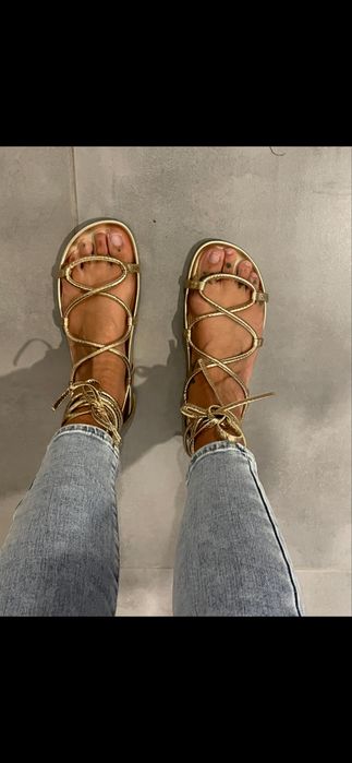 Michael Kors złote wężowe sandałki wiązane 40,5 9,5M nowe skóra