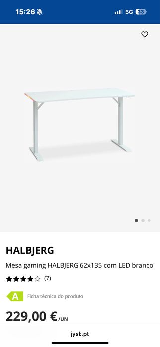 Secretária Gaming com leds JYSK