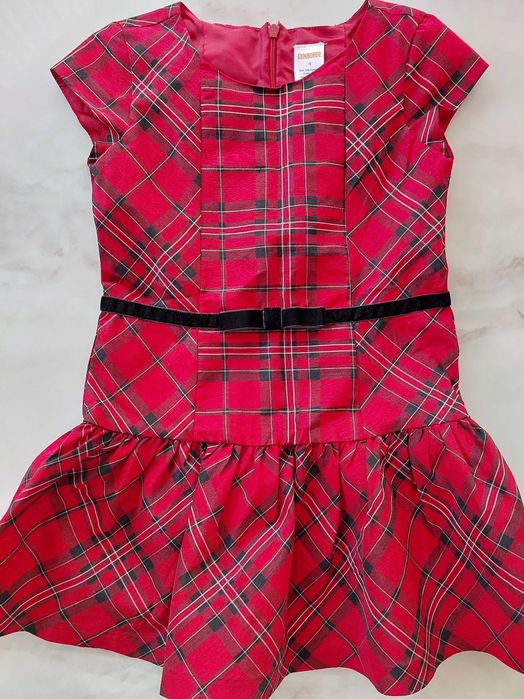 Новорічна сукня платье парчовое красное 4 - 5 лет в клетку шотландка