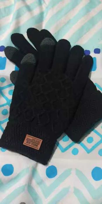 Luvas de malha pretas com dedos tateis para smartphone inverno