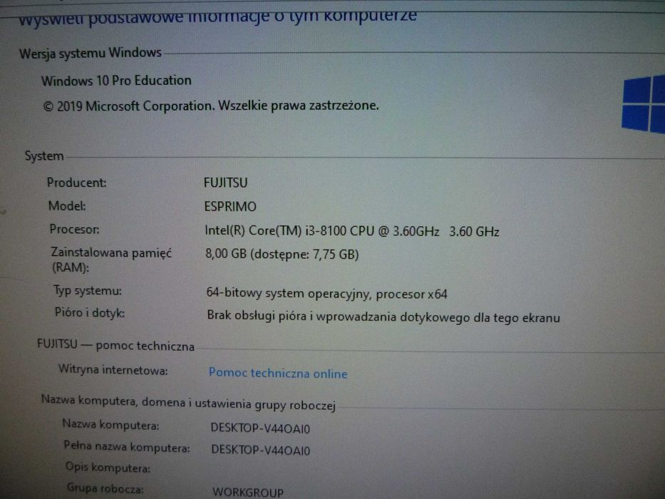 FUJITSU ESPRIMO D738 i3-8100 8 GB/120 GB SSD Win10