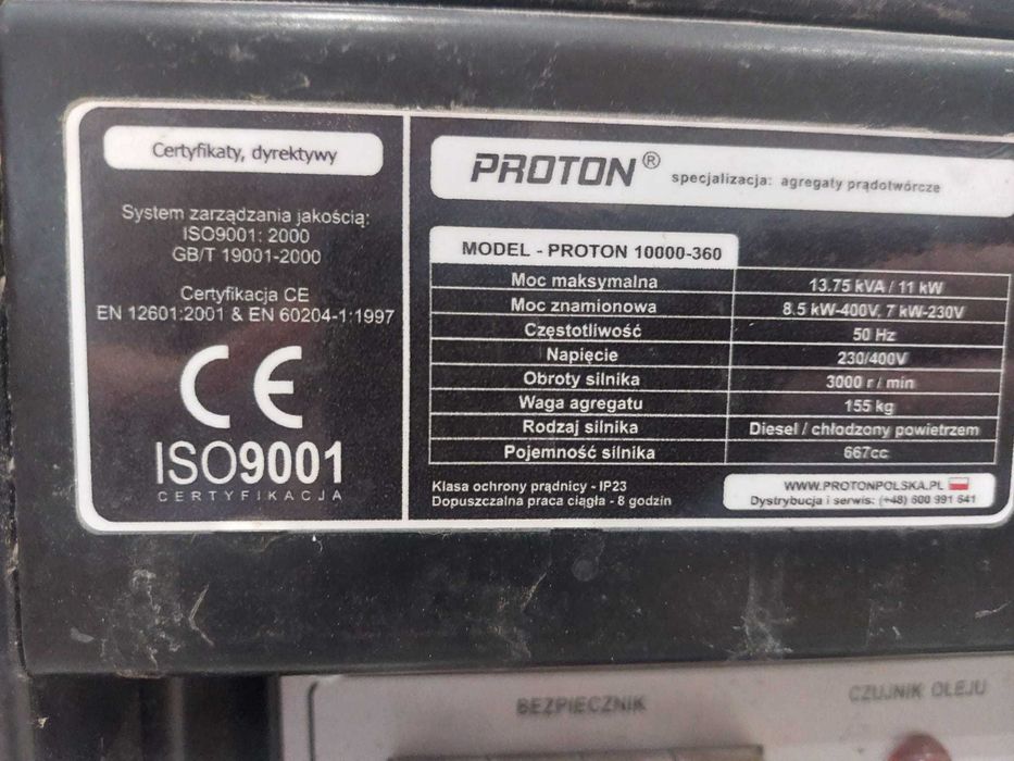 Agregat prądotwórczy Proton 10000 360 13.75 kVA / 11 kW FV23%