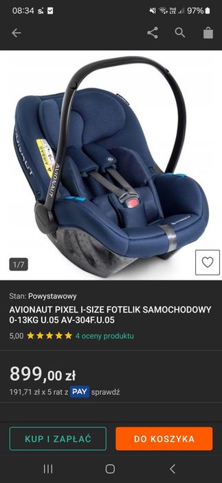 Fotelik samochodowy Avionaut Pixel I size granatowy lekki wkładki niem
