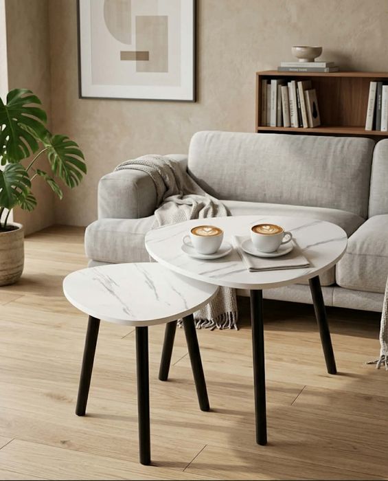 2x Stolik Kawowy Nowoczesny Stół Marmurowy Loft do Pokoju do Salonu