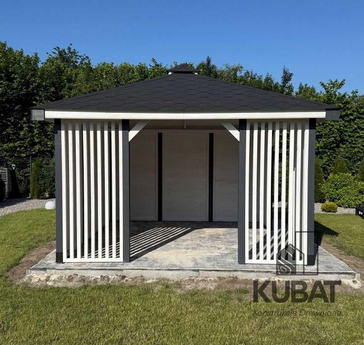 Nowoczesna altana ogrodowa 3,5x3,5| altanka drewniana z lamelami