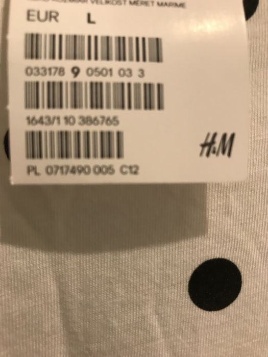 Biała bawełniana  bluzeczka w czarne kropki z krótkim rękawem H&M