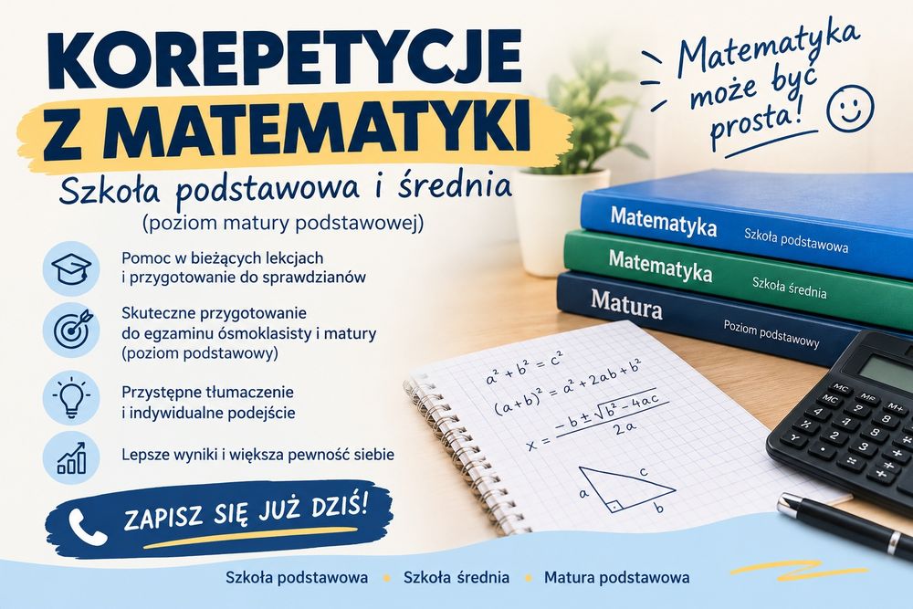 Korepetycje z matematyki  STACJONARNE 90zł