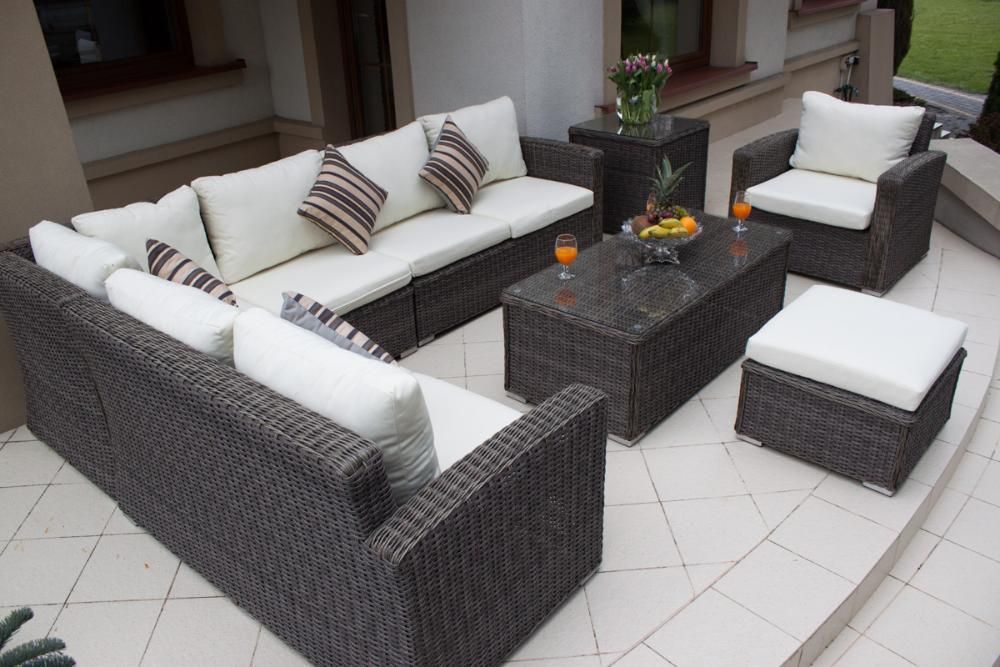 Zestaw ogrodowy- Kawowy technorattan , narożnik + fotel+ stoliki