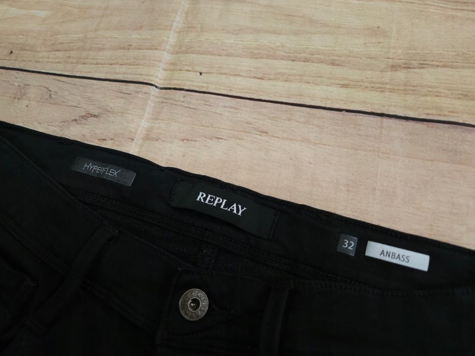 REPLAY Anbass Spodnie Jeans Męskie Czarne Hyperflex r. 32/32