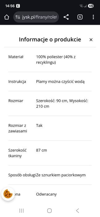 Roketa okiennych Senja JYSK 70 x 210  20 zł za jedna sztukę