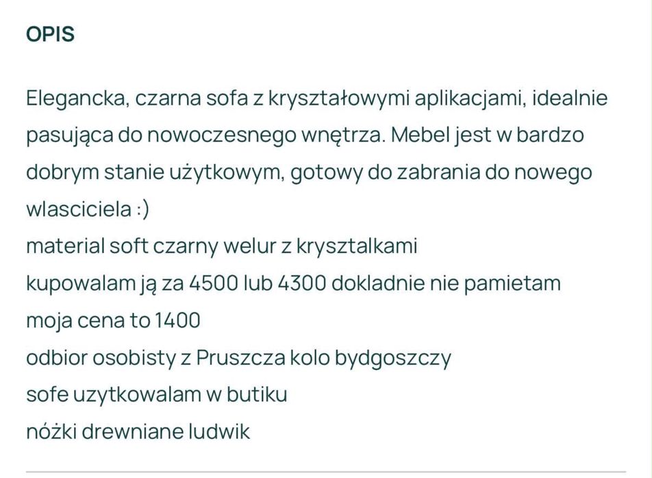 Sofa glamour krysztalki czarna welur