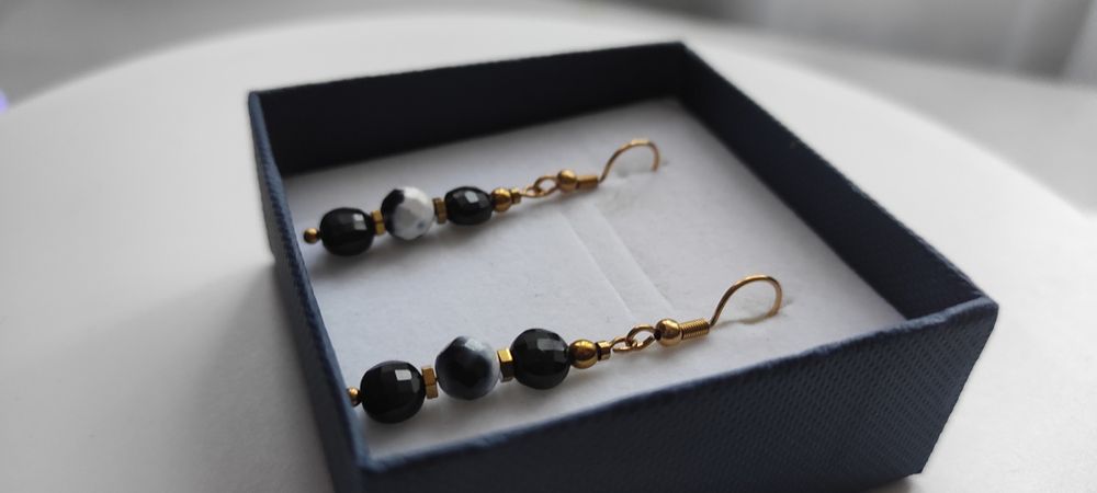 Kolczyki kamienie naturalne Agat tybetański / Onyks