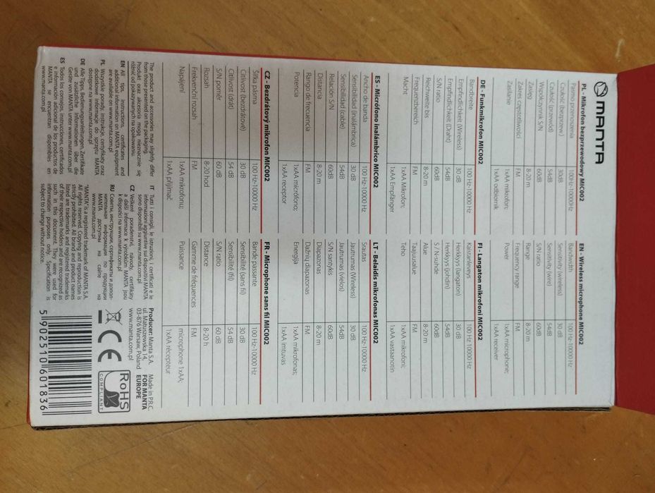 Aretha Wireless Microphone Blanket for Karaoke (MIC002) – NEW64550976187393122