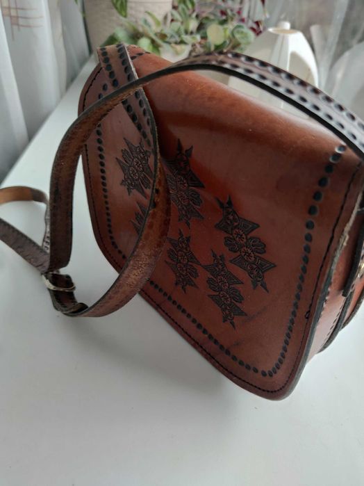 Автентична шкіряна сумка ручної роботи з тисненням (Етно-стиль)